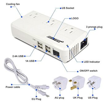BESTEK 200W International Travel Voltage Converter 220V to 110V with 6A 4 USB Charging Ports - Image 3